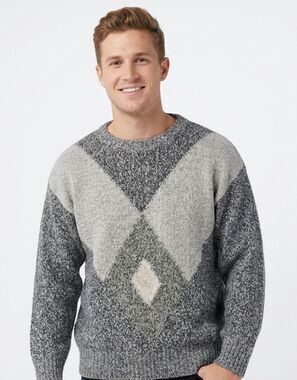 Vintage Glaros Italy Sweater Mens XL Geometric Abstract 90s Wool Blend Gray EUC